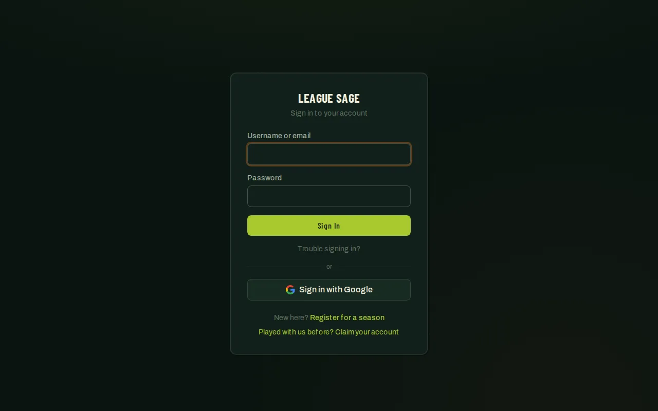 Sign-in page with username/password fields and a Sign in with Google button